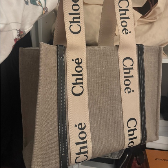 Chloe Beige Canvas Tote with Black Accents - Picture 2 of 9